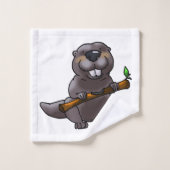 かわいいビーバーアニメ バスタオルセット (ウォッシュタオル)