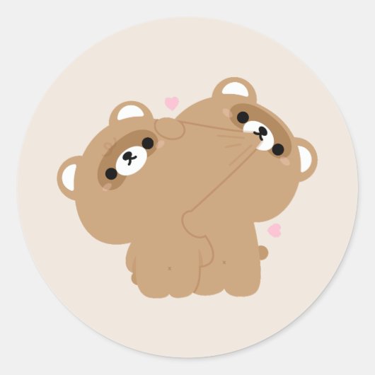 かわいいビーバーカップル ラウンドシール (正面)