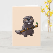 かわいいビーバー漫画 カード (黄色い花)