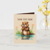 かわいいビーバー追加文字任意の目的 カード (黄色い花)