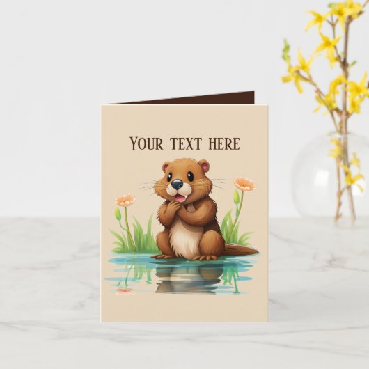 かわいいビーバー追加文字任意の目的 カード (黄色い花)