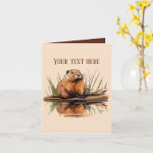 かわいいビーバー追加文字任意の目的 カード (黄色い花)
