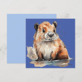 かわいいビーバー フラットカード 招待状 (正面/裏面)