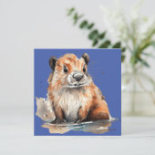 かわいいビーバー フラットカード 招待状 (スタンド正面)