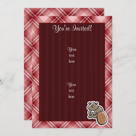 かわいいビーバー; 赤い格子縞 招待状 (正面/裏面)