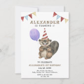 かわいいビーバー 1歳の誕生日パーティー 招待状 (正面)