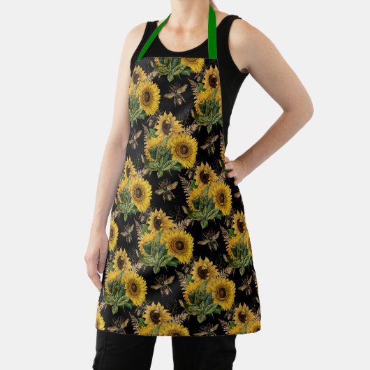 かわいいビーヒマワリ黒シェフウーメン エプロン (インサイチュ)