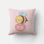 かわいいビーマイバレンタインデーピンク クッション (裏面)