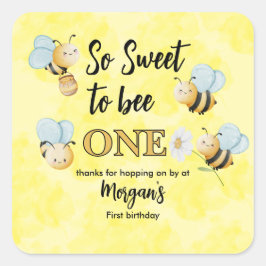 かわいいビーワンイエローブラックファースト誕生日パーティー スクエアシール