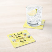 かわいいビーワンイエローブラックファースト誕生日パーティー スクエアペーパーコースター (インサイチュ)