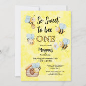 かわいいビーワンイエローブラックファースト誕生日パーティー 招待状 (正面)