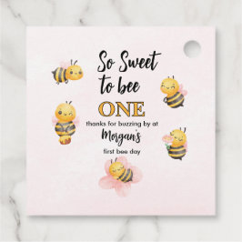 かわいいビーワンピンクブラックファースト誕生日パーティー フェイバータグ