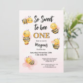 かわいいビーワンピンクブラックファースト誕生日パーティー 招待状 (スタンド正面)