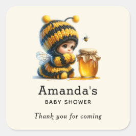 かわいいビー服を着た女の子赤ちゃんシャワーありがとう スクエアシール