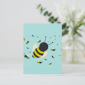 かわいいビー群と水玉模様パステルブルー ポストカード (スタンド正面)