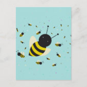 かわいいビー群と水玉模様パステルブルー ポストカード (正面)