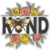 かわいいビー親切なオレンジ色の黄色の花 シール (正面)