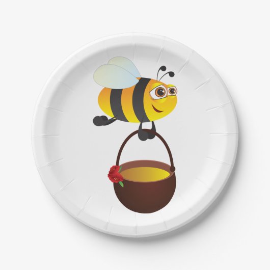 かわいいビー運のハチミツポットと花 ペーパープレート (正面)