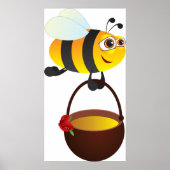 かわいいビー運のハチミツポットと花 ポスター (正面)