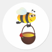 かわいいビー運のハチミツポットと花 ラウンドシール (正面)