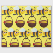 かわいいビー運のハチミツポットと花 ラッピングペーパー (フラット)