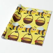 かわいいビー運のハチミツポットと花 ラッピングペーパー (アンロールド)