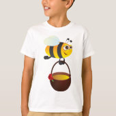 かわいいビー運のハチミツポットと花 Tシャツ (正面)