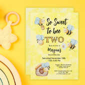 かわいいビー2イエローブラック2歳の誕生日パーティー 招待状