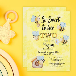 かわいいビー2イエローブラック2歳の誕生日パーティー 招待状