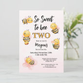 かわいいビー2ピンクブラック2歳の誕生日パーティー 招待状 (スタンド正面)