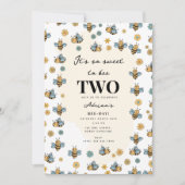 かわいいビー&ワイルドフラワーズ子供の誕生日パーティー 招待状 (正面)