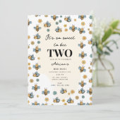 かわいいビー&ワイルドフラワーズ子供の誕生日パーティー 招待状 (スタンド正面)