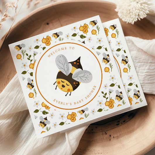 かわいいビー（昆虫）マルハナバチベビーシャワー スタンダードカクテルナプキン