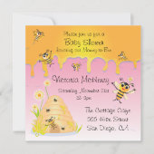 かわいいビーHIveベビーガールシャワー招待状 招待状 (正面)