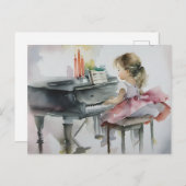 かわいいピアニストの少女がピアノを弾く ポストカード (正面/裏面)