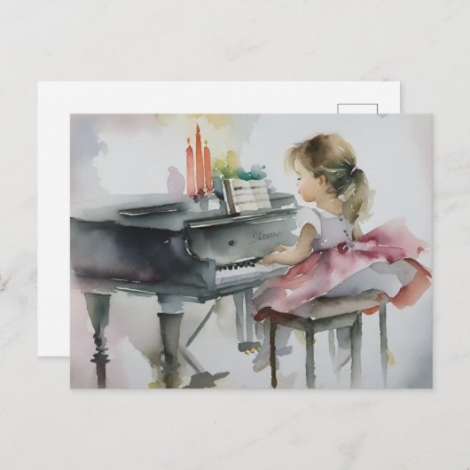 かわいいピアニストの少女がピアノを弾く ポストカード (正面/裏面)