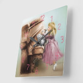 かわいいピアノガールスクウェアエレガントクロックヴィンテージアート スクエア壁時計 (傾斜)