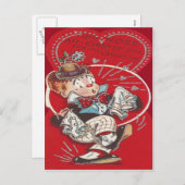 かわいいピエロフラワースニーズハートバレンタイン シーズンポストカード (正面/裏面)