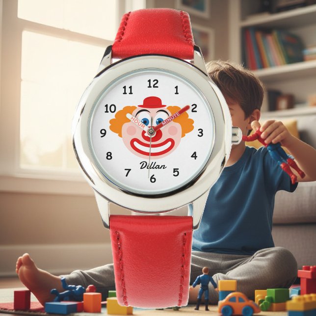 かわいいピエロ顔キッズウォッチwitc名前をカスタムする 腕時計 (clown watch for kids)