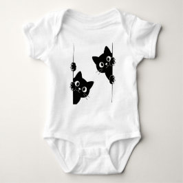 かわいいピカピカ黒猫Tシャツ ベビーボディスーツ