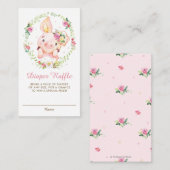 かわいいピギーピンクのフローラ赤ちゃんシャワーおむつラッフル エンクロージャーカード (正面/裏面)