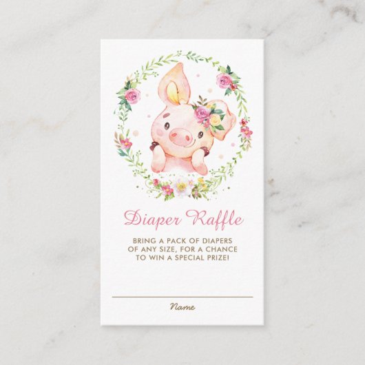 かわいいピギーピンクのフローラ赤ちゃんシャワーおむつラッフル エンクロージャーカード (正面)