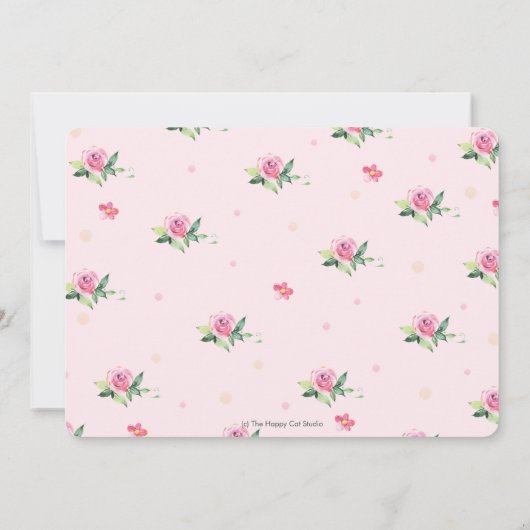 かわいいピギーピンクフローラ緑の誕生日写真 招待状 (裏面)