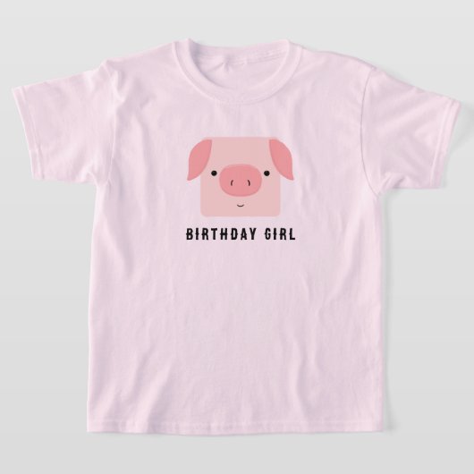 かわいいピギーピンク誕生日ガール Tシャツ (レイダウン)