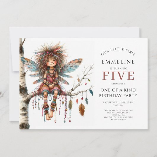 かわいいピクシー妖精ガールズ誕生日 招待状 (正面)