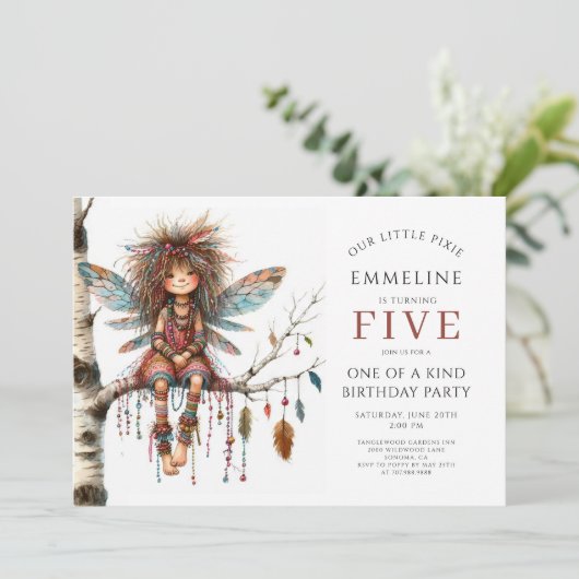 かわいいピクシー妖精ガールズ誕生日 招待状 (スタンド正面)