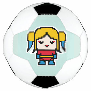 かわいいピクセルの悪い女の子の装飾用クッションポケットウォッチ サッカーボール