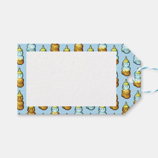 かわいいピクセルアートハニーベアボトルパターン ギフトタグ (正面(横))