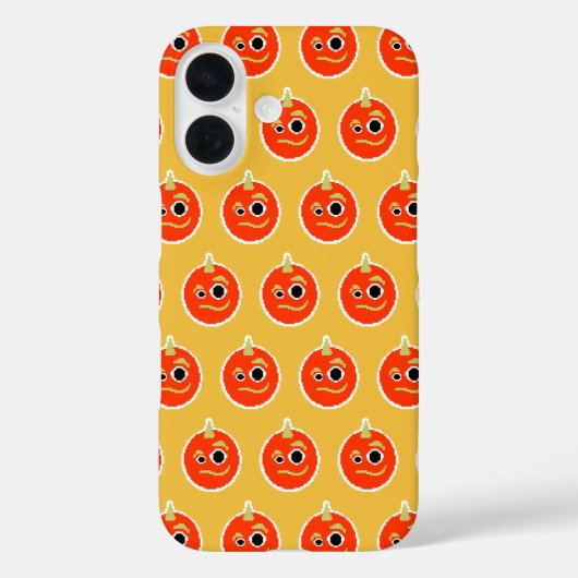 かわいいピクセルオレンジのモンスターの顔 Case-Mate iPhoneケース (裏面)