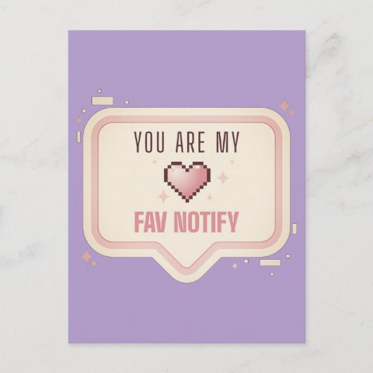 かわいいピクセルハート "You Are My Fav Notify" ポストカード (正面)